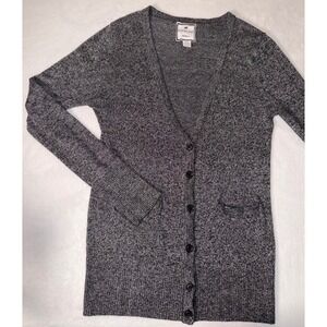 Poof Excellence Womens Grey Marl V-Neck Button Front Cardigan Sweater Size M
